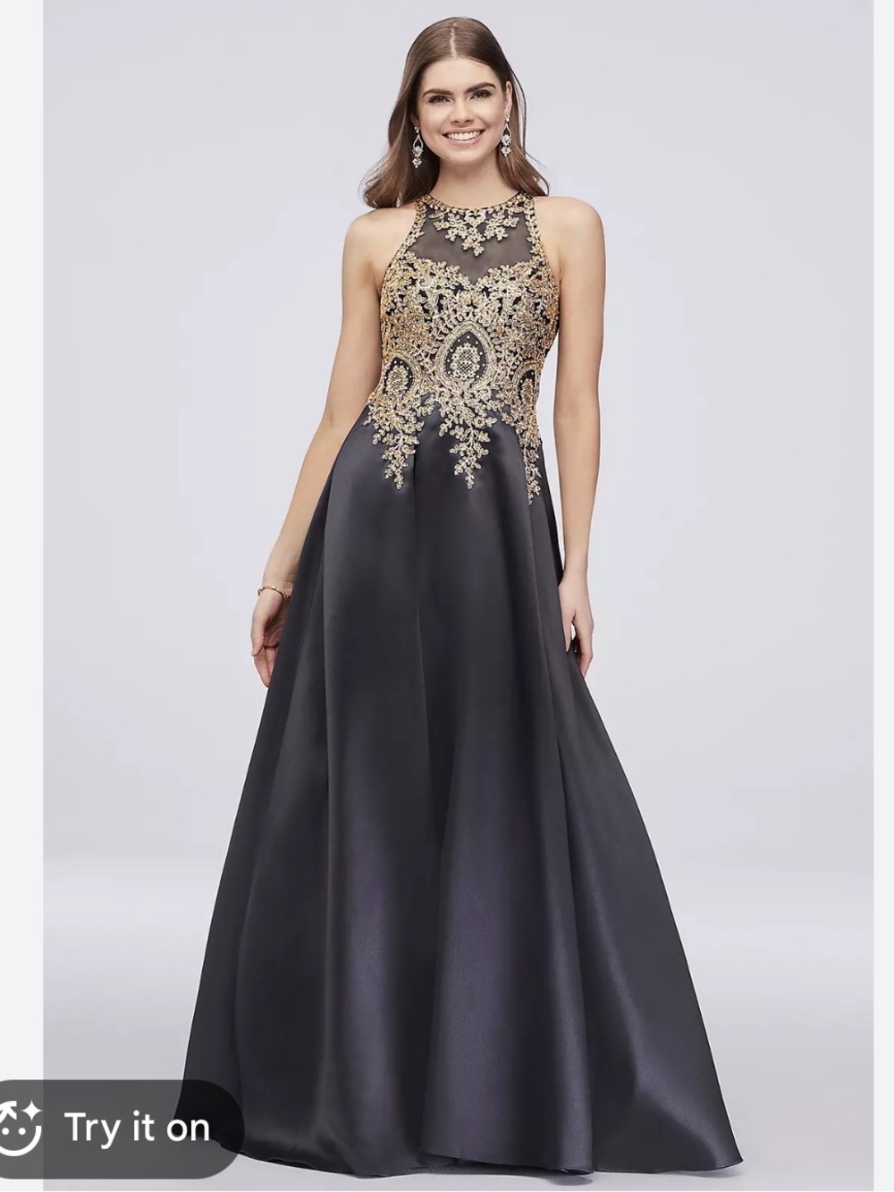 Xscape NWT Metallic Embroidered High-Neck Mikado Ball Gown